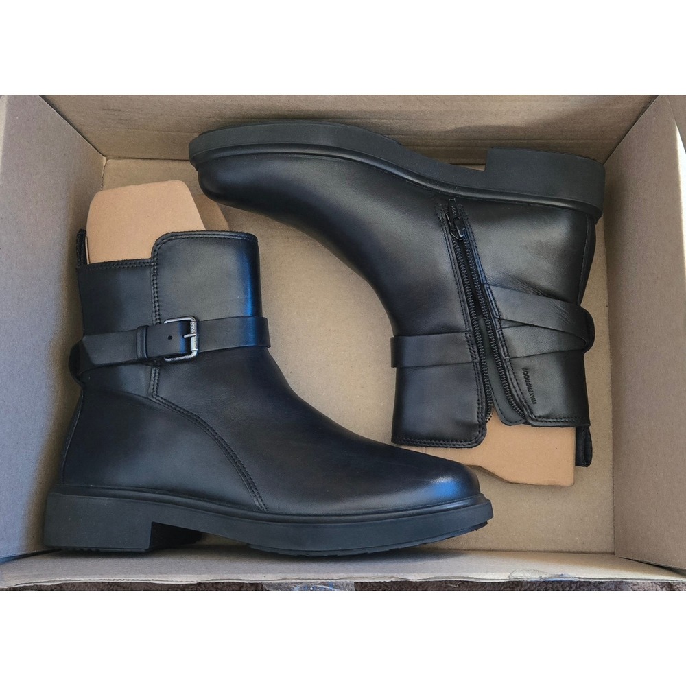 ECCO Grainer Waterproof Black Leather Ankle Boots Womens 39 US 8-8.5 Side Zip